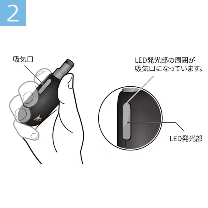 デバイスの吸気口を塞がないように持つ様子