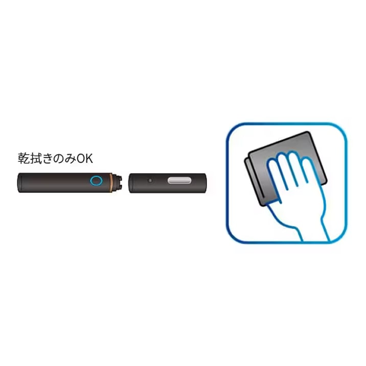 バッテリーとカートリッジカバーを布で手入れする様子