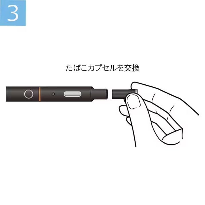新しいたばこカプセルを装着する様子
